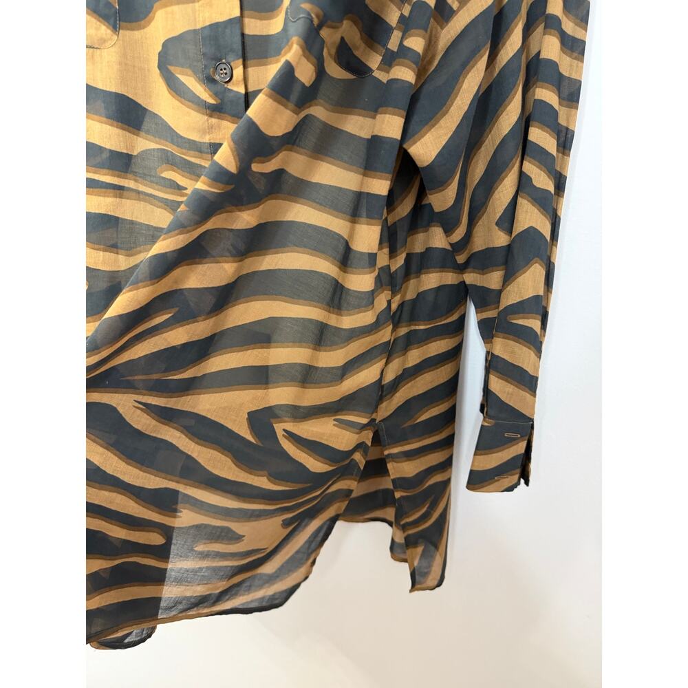 Marina Renaldi Sheer Oversized Zebra Print button-down Shirt Tunic Cotton Sz 18 - Picture 7 of 11